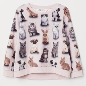 H&M Kids (4-6 yrs) Pastel Pink Velour Sweatshirt w/Kittens, Puppies & Bunnies
